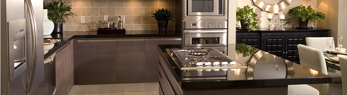 A modern kitchen with new appliances, including a refrigerator, dishwasher, cooktop, and oven